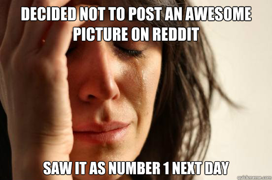 Decided not to post an awesome picture on reddit saw it as number 1 next day  First World Problems