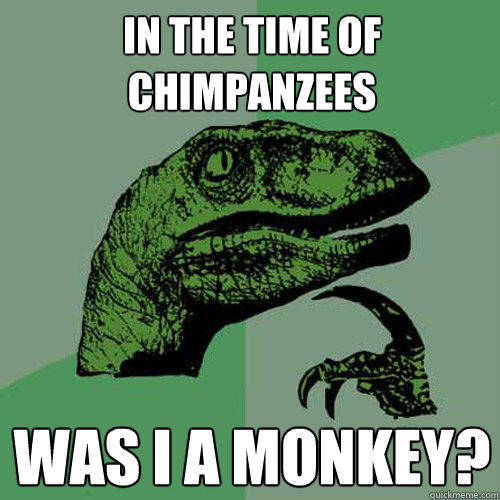 IN THE TIME OF CHIMPANZEES WAS I A MONKEY?  Philosoraptor