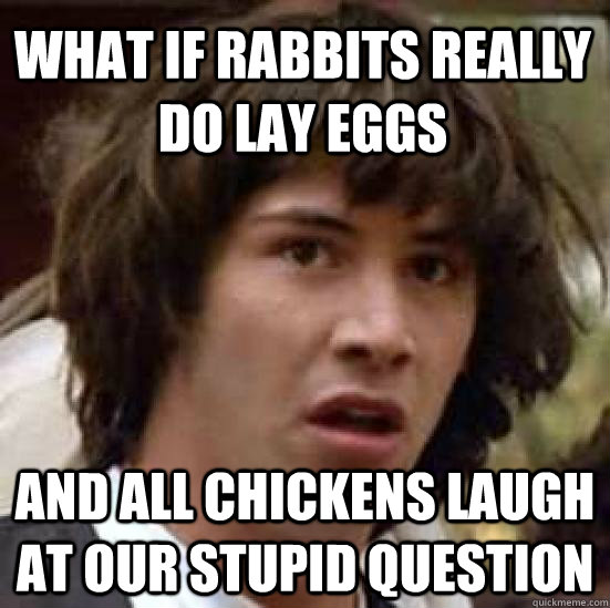 what if rabbits really do lay eggs and all chickens laugh at our stupid question  conspiracy keanu