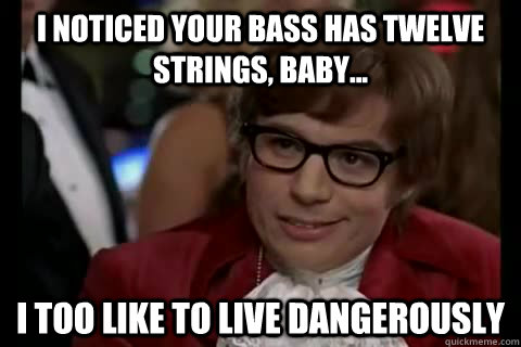 I noticed your bass has twelve strings, baby... i too like to live dangerously  Dangerously - Austin Powers