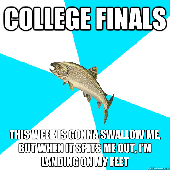 College finals This week is gonna swallow me, but when it spits me out, I’m landing on my feet  Pop Punk Trout