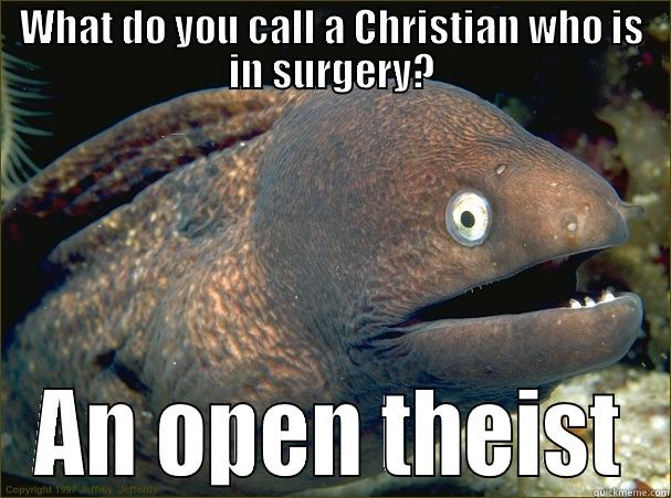 WHAT DO YOU CALL A CHRISTIAN WHO IS IN SURGERY? AN OPEN THEIST Bad Joke Eel