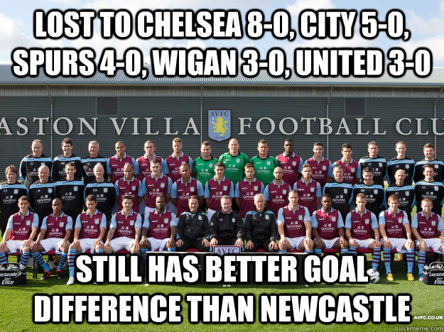 Lost to Chelsea 8-0, City 5-0, Spurs 4-0, Wigan 3-0, United 3-0  Still has better goal difference than Newcastle  Newcastle got owned