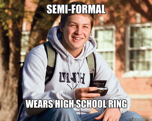 SEMI-FORMAL WEARS HIGH SCHOOL RING  College Freshman