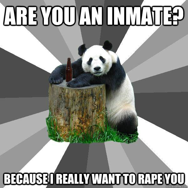 ARE YOU AN INMATE? BECAUSE I REALLY WANT TO RAPE YOU  Pickup-Line Panda