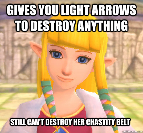 Gives you light arrows to destroy anything still Can't destroy her Chastity belt - Gives you light arrows to destroy anything still Can't destroy her Chastity belt  Dicktease Zelda