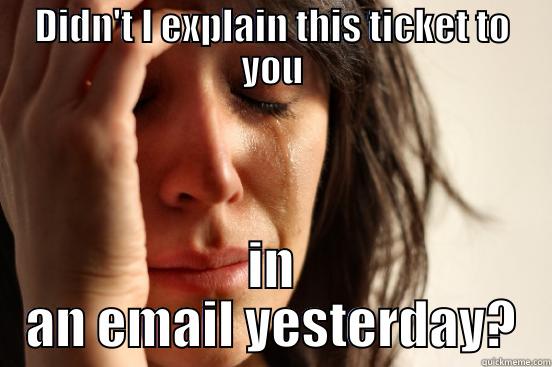 DIDN'T I EXPLAIN THIS TICKET TO YOU IN AN EMAIL YESTERDAY? First World Problems