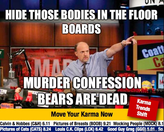 Hide those bodies in the floor boards Murder confession bears are dead  Mad Karma with Jim Cramer