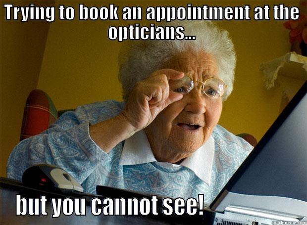 TRYING TO BOOK AN APPOINTMENT AT THE OPTICIANS... BUT YOU CANNOT SEE!                     Grandma finds the Internet