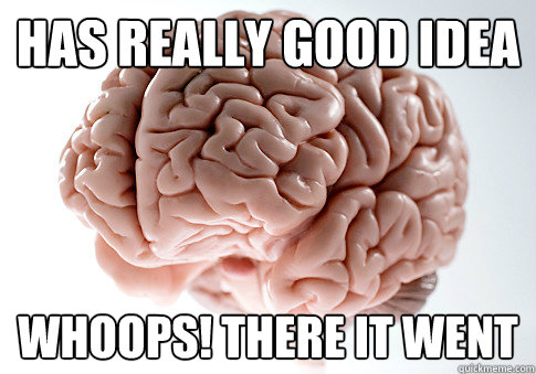 Has really good idea Whoops! There it went  Scumbag Brain