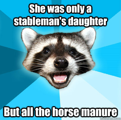 She was only a stableman's daughter But all the horse manure - She was only a stableman's daughter But all the horse manure  Lame Pun Coon