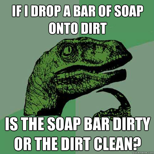 if i drop a bar of soap onto dirt is the soap bar dirty or the dirt clean?  Philosoraptor