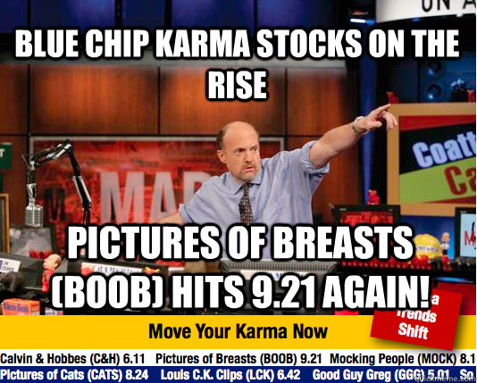 Blue chip karma stocks on the rise Pictures of Breasts (Boob) hits 9.21 again!  Mad Karma with Jim Cramer