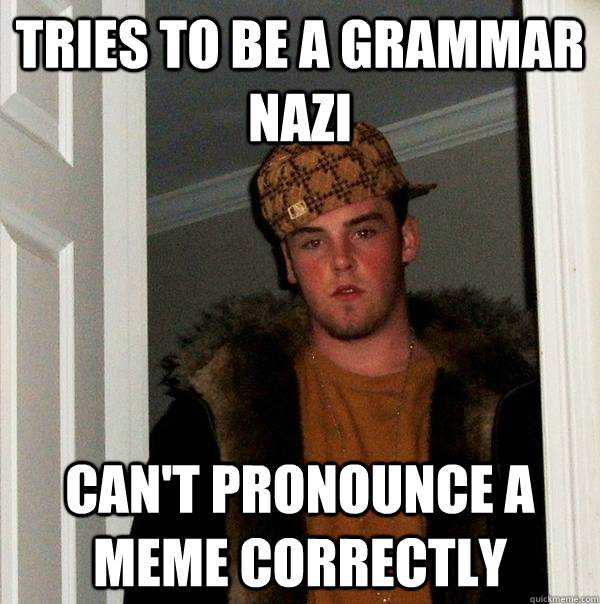 Tries to be a grammar nazi Can't pronounce a meme correctly - Tries to be a grammar nazi Can't pronounce a meme correctly  Scumbag Steve