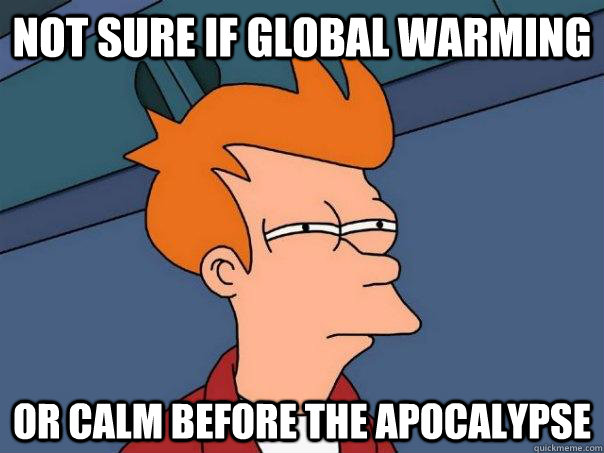 Not sure if global warming Or calm before the apocalypse  Futurama Fry