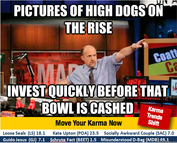 pictures of high dogs on the rise invest quickly before that bowl is cashed  Jim Kramer with updated ticker