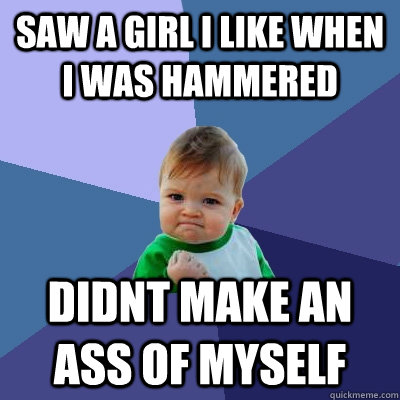 saw a girl i like when i was hammered didnt make an ass of myself   Success Kid