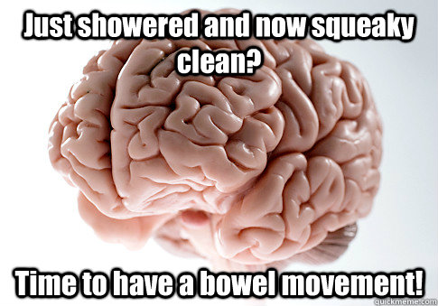 Just showered and now squeaky clean? Time to have a bowel movement!  Scumbag Brain