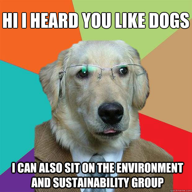 Hi I heard you like Dogs
 I can also sit on the environment and Sustainability Group  Business Dog