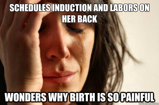 SCHEDULES INDUCTION AND LABORS ON HER BACK WONDERS WHY BIRTH IS SO PAINFUL - SCHEDULES INDUCTION AND LABORS ON HER BACK WONDERS WHY BIRTH IS SO PAINFUL  First World Problems