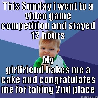 Double win - THIS SUNDAY I WENT TO A VIDEO GAME COMPETITION AND STAYED 12 HOURS MY GIRLFRIEND BAKES ME A CAKE AND CONGRATULATES ME FOR TAKING 2ND PLACE Success Kid