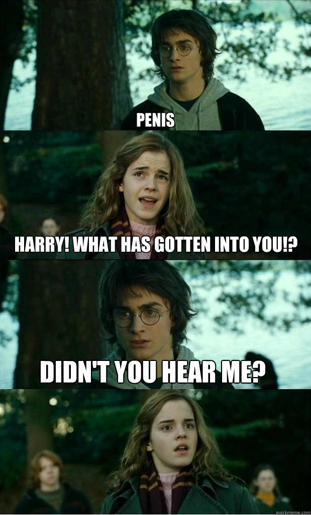 penis Harry! what has gotten into you!? didn't you hear me?  Horny Harry