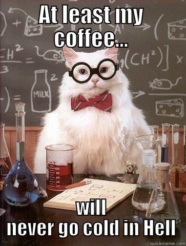 AT LEAST MY COFFEE... WILL NEVER GO COLD IN HELL Chemistry Cat