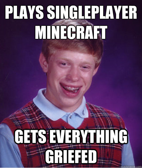 Plays Singleplayer Minecraft gETS everything GRiefed  Bad Luck Brian