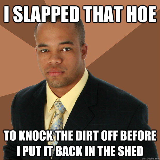 I slapped that hoe to knock the dirt off before I put it back in the shed  Successful Black Man