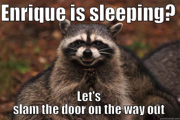 Wake up - ENRIQUE IS SLEEPING?  LET'S SLAM THE DOOR ON THE WAY OUT Evil Plotting Raccoon