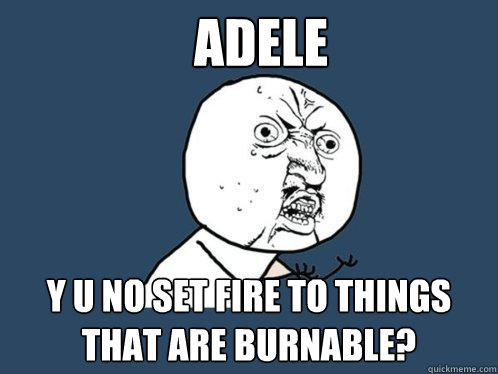 Adele Y u no set fire to things that are burnable? - Adele Y u no set fire to things that are burnable?  Y U No