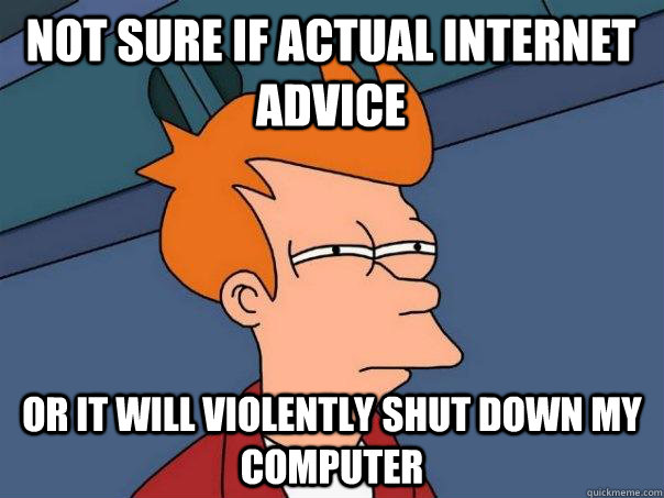 Not sure if actual internet advice Or it will violently shut down my computer  Futurama Fry