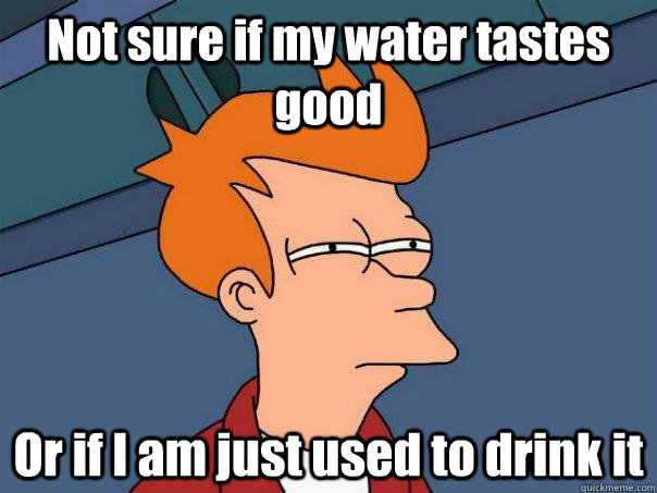 Not sure if my water tastes good Or if I am just used to drink it  Futurama Fry