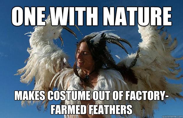 one with nature makes costume out of factory-farmed feathers  