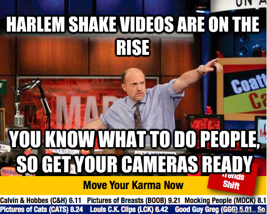 harlem shake videos are on the rise you know what to do people, so get your cameras ready  Mad Karma with Jim Cramer