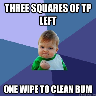 three squares of TP left one wipe to clean bum  Success Kid