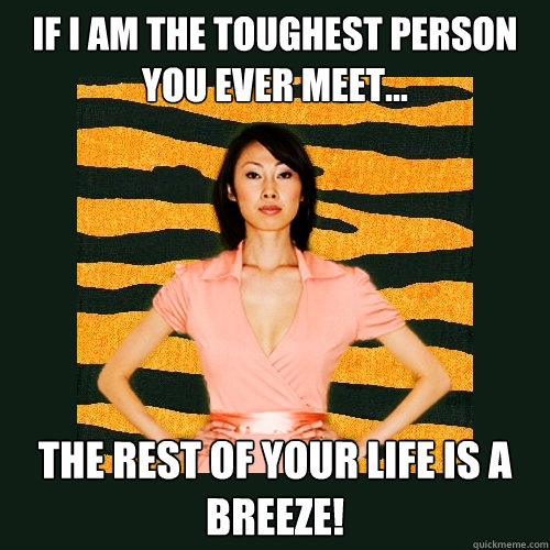 If I am the toughest person you ever meet... the rest of your life is a breeze!  Tiger Mom