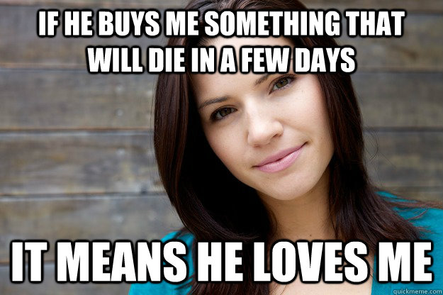 if he buys me something that will die in a few days it means he loves me - if he buys me something that will die in a few days it means he loves me  Women Logic