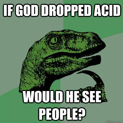 If God dropped acid Would he see people?  Philosoraptor