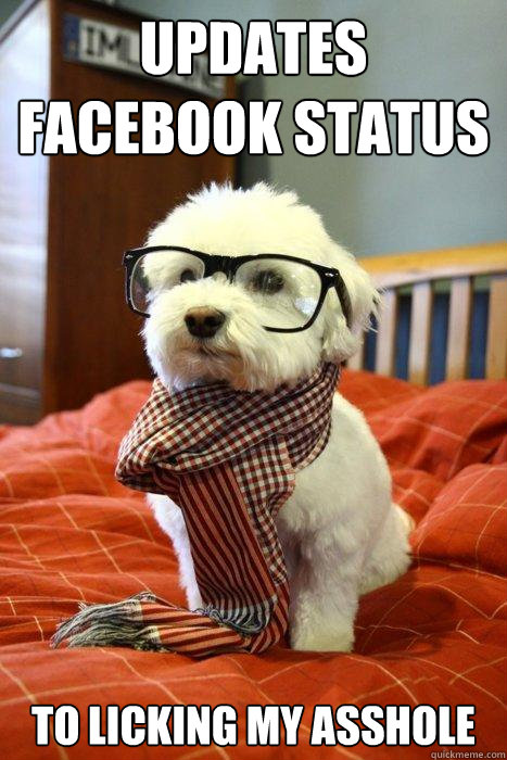 updates facebook status to licking my asshole  Hipster Dog