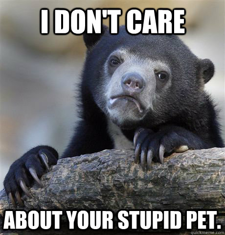 I don't care  about your stupid pet.  Confession Bear