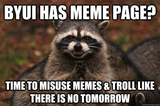 BYUI HAS MEME PAGE? TIME TO MISUSE MEMES & TROLL LIKE THERE IS NO TOMORROW - BYUI HAS MEME PAGE? TIME TO MISUSE MEMES & TROLL LIKE THERE IS NO TOMORROW  Evil Plotting Raccoon