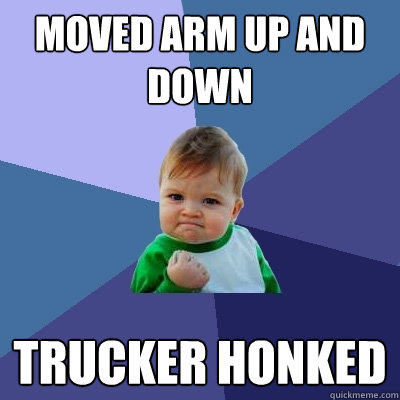 moved arm up and down trucker honked  Success Kid