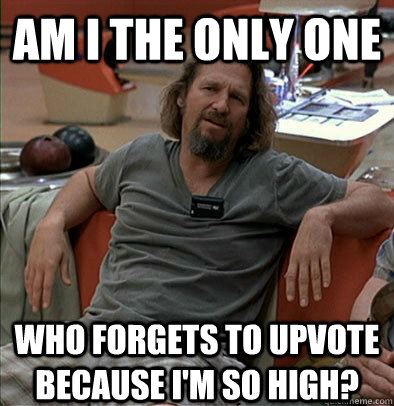 Am I the only one who forgets to upvote because i'm so high? - Am I the only one who forgets to upvote because i'm so high?  The Dude