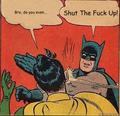 Bro, do you even... Shut The Fuck Up!  Batman Slapping Robin