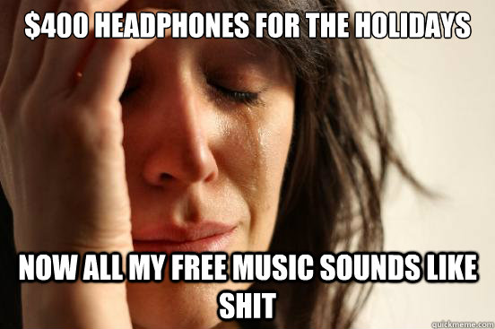 $400 headphones for the Holidays Now all my free music sounds like shit  First World Problems