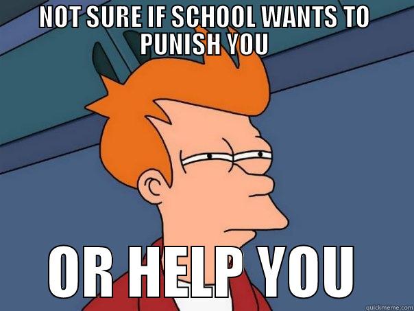 NOT SURE IF SCHOOL WANTS TO PUNISH YOU      OR HELP YOU     Futurama Fry