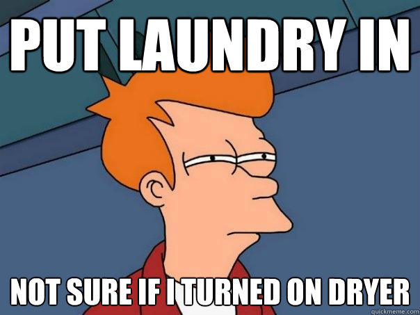 put laundry in not sure if i turned on dryer - put laundry in not sure if i turned on dryer  Futurama Fry