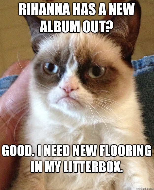  Rihanna has a new album out? Good. I need new flooring in my litterbox.   Grumpy Cat