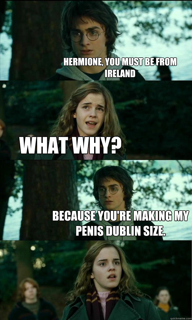 Hermione, you must be from Ireland  what why? because you're making my penis Dublin size.  Horny Harry